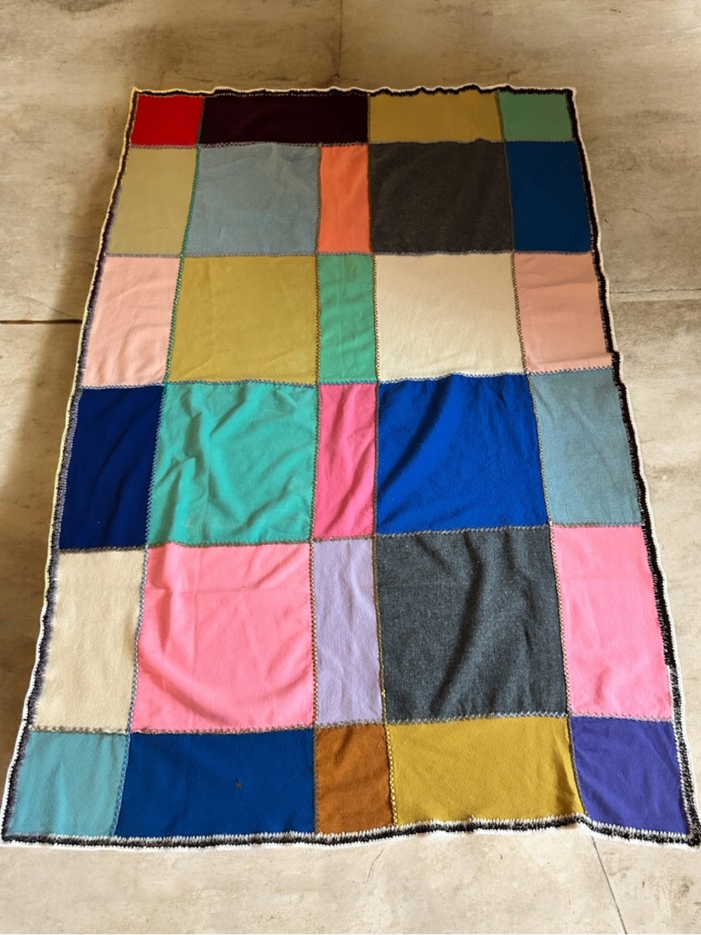 Vintage Wool Colorblock Patchwork Throw Blanket - Multicolor
